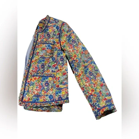 J.Crew Liberty London Floral Quilted Jacket Blue Stripe Lining 00 - Picture 3 of 14